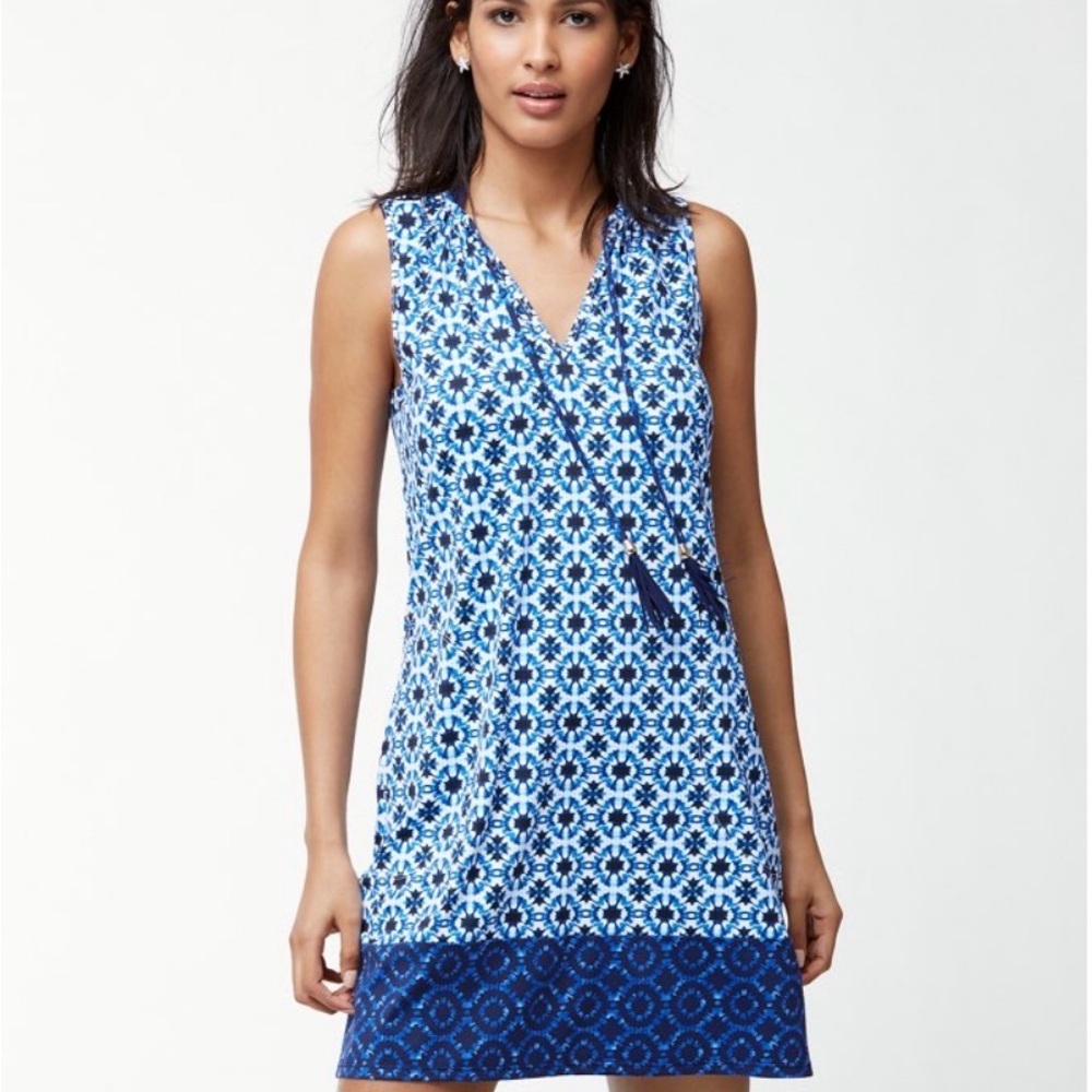 Tommy Bahama Shibori Splash Split-Neck Swim Dress